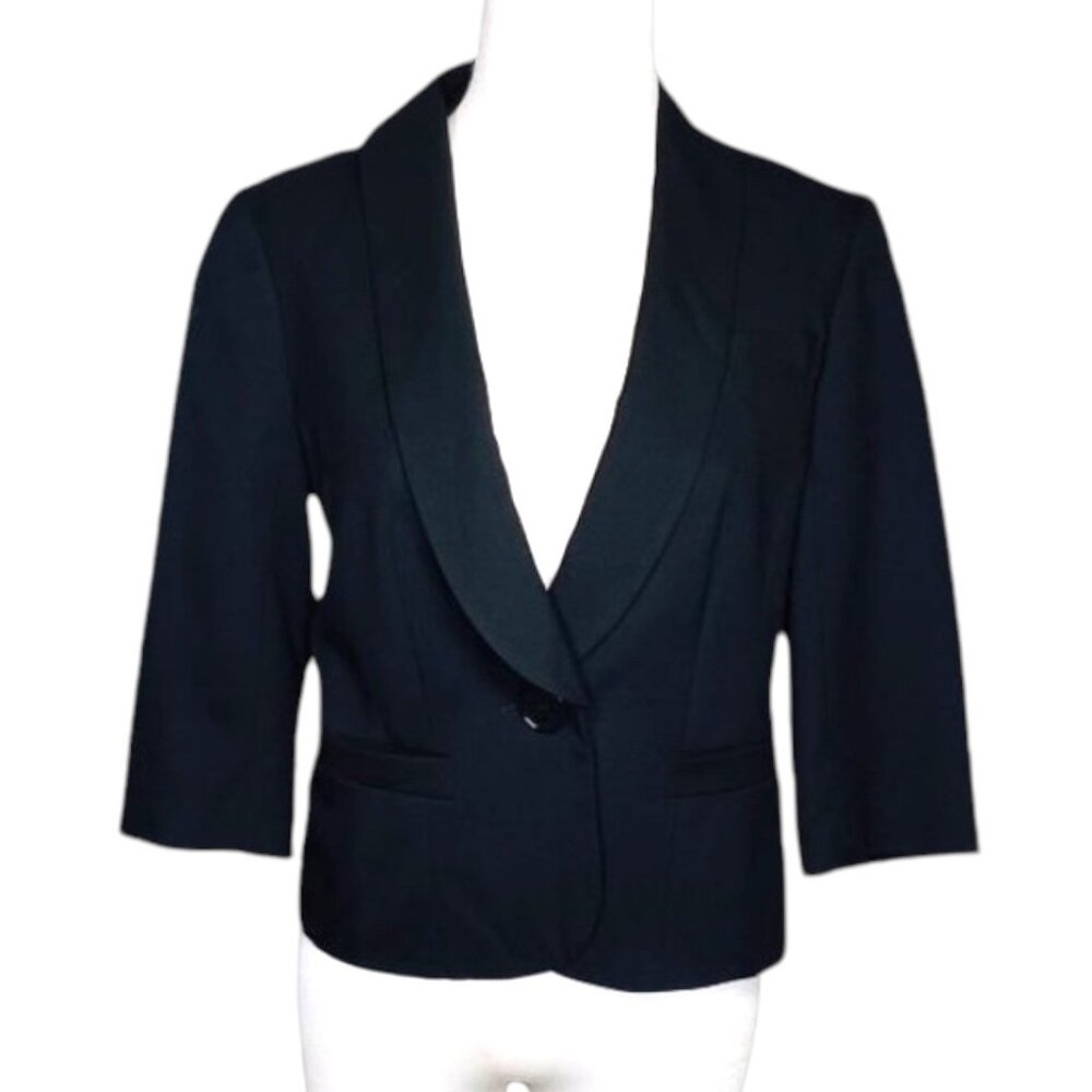 SALE❗️Trina Turk Womens Black 3/4 Sleeve Vintage Blazer Jacket SX 4 Made in USA - Picture 2 of 12